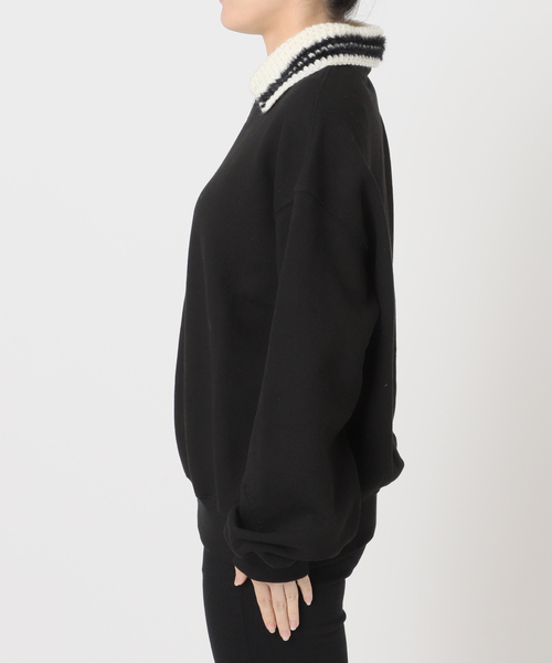 U by SPICK&SPAN(ユーバイスピックアンドスパン)の「KIJUN/キジュン Crochet Collar Half Zip-Up Pullover(スウェット・レディース・ブラック/アイボリー・FREE)」の14枚目の写真