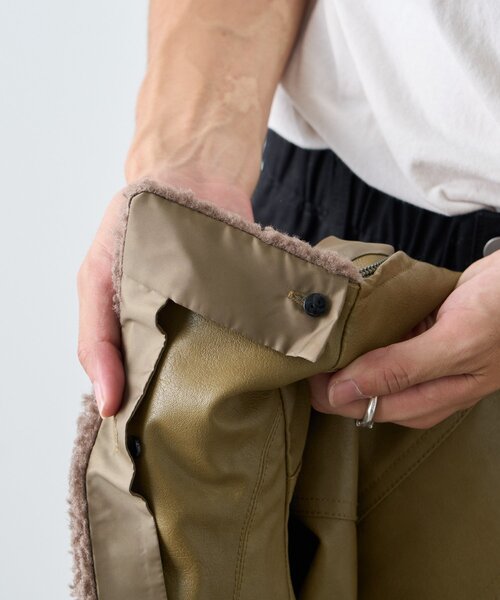 【チャオ】 セール】【ユニセックス】3WAY襟ボア取り外し可能/合皮/レザージップ