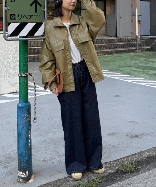 CIAOPANIC TYPY(チャオパニックティピー)の「【ユニセックス】3WAY襟ボア取り外し可能/合皮/レザージップアップブルゾン(ライダースジャケット・メンズ・ブラック/カーキ・MEDIUM/LARGE)」の15枚目の写真