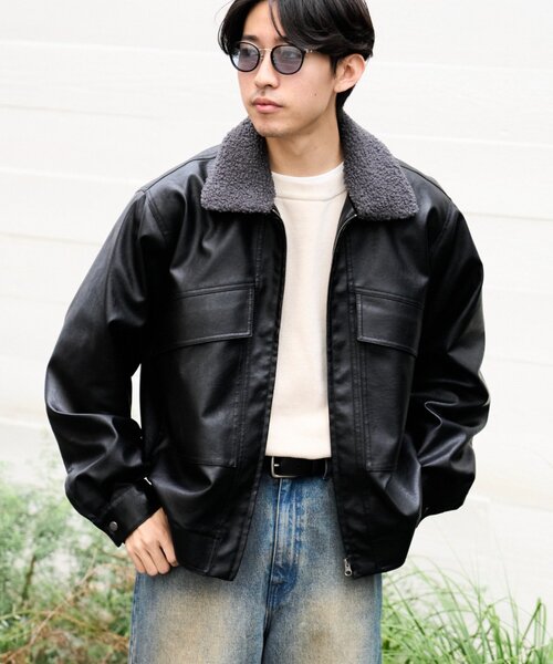 CIAOPANIC TYPY(チャオパニックティピー)の「【ユニセックス】3WAY襟ボア取り外し可能/合皮/レザージップアップブルゾン(ライダースジャケット・メンズ・ブラック/カーキ・MEDIUM/LARGE)」の18枚目の写真