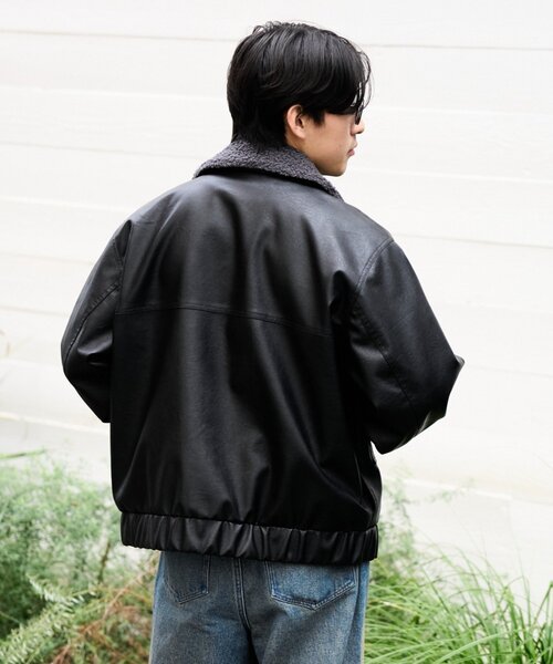 黒レザージャケット ボア襟付き 新品未使用 セール】ボア襟付きフェイクムートン ミリタリーブルゾン/フライト