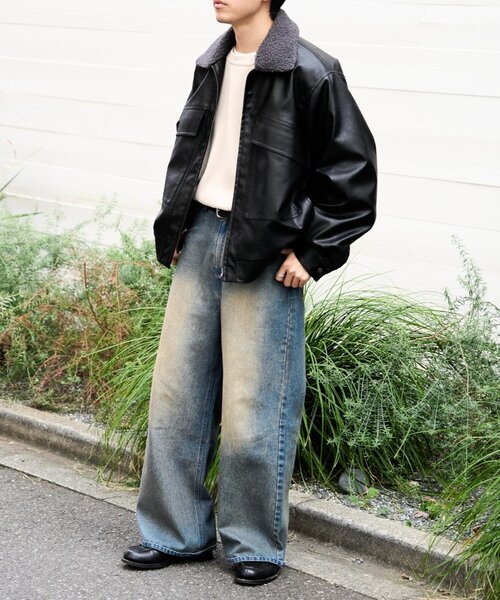 CIAOPANIC TYPY(チャオパニックティピー)の「【ユニセックス】3WAY襟ボア取り外し可能/合皮/レザージップアップブルゾン(ライダースジャケット・メンズ・ブラック/カーキ・MEDIUM/LARGE)」の21枚目の写真