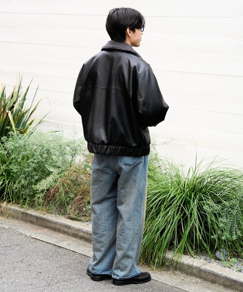 ユニセックス】3WAY襟ボア取り外し可能/合皮/レザージップアップ