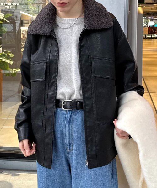 セール】【ユニセックス】3WAY襟ボア取り外し可能/合皮/レザージップ