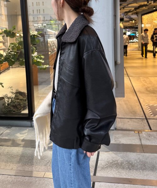 セール】【ユニセックス】3WAY襟ボア取り外し可能/合皮/レザージップ