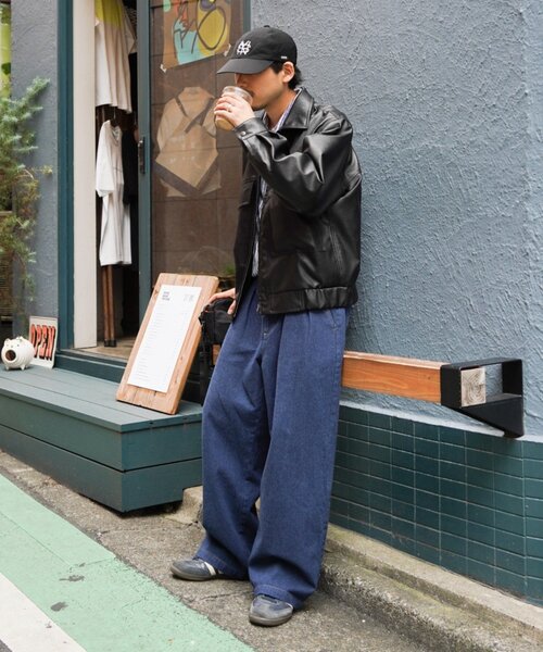 セール】【ユニセックス】3WAY襟ボア取り外し可能/合皮/レザージップ