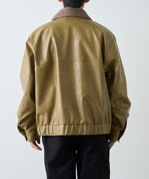 ユニセックス】3WAY襟ボア取り外し可能/合皮/レザージップアップ