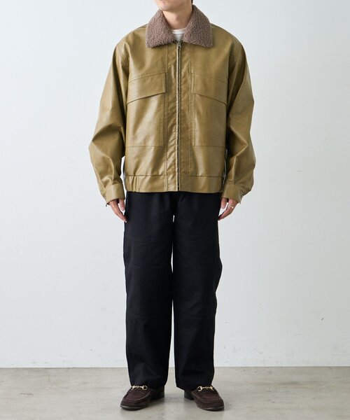 ユニセックス】3WAY襟ボア取り外し可能/合皮/レザージップアップ