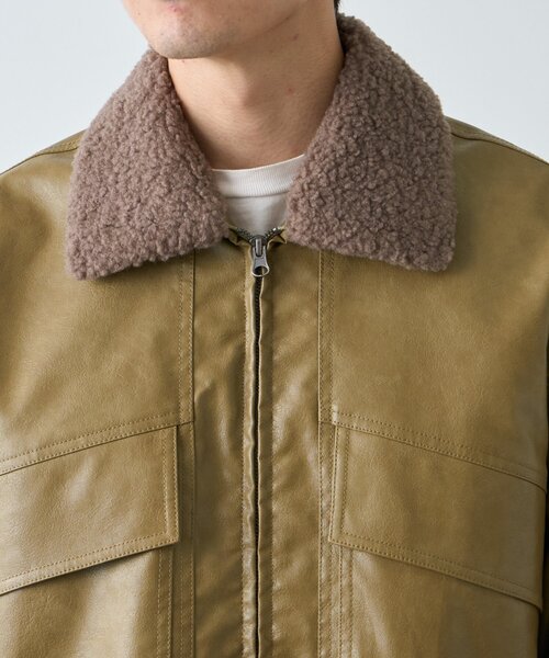 ユニセックス】3WAY襟ボア取り外し可能/合皮/レザージップアップ