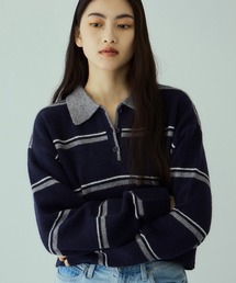 VICKY | MIXボーダーポロニットプルオーバー(ニット/セーター)