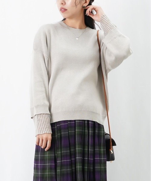 LUCA/LADY LUCK LUCA(ルカ/レディラックルカ)の「LC/LLL レイヤードニットプルオーバー(ニット/セーター・レディース・ブラック/ライトグレー/グリーン・FREE)」の4枚目の写真