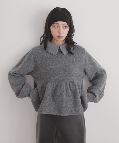 LIAN（リアン）の「ペプラムポロニットプルオーバー（ニット/セーター・レディース・アイボリー/チャコールグレー/ブラウン・FREE）」の3枚目の写真