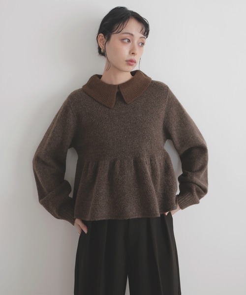 LIAN（リアン）の「ペプラムポロニットプルオーバー（ニット/セーター・レディース・アイボリー/チャコールグレー/ブラウン・FREE）」の11枚目の写真