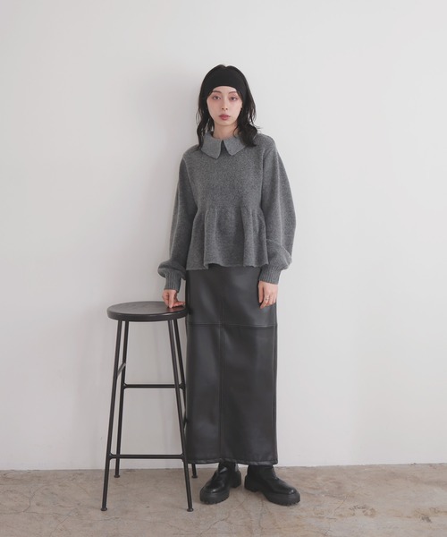 LIAN（リアン）の「ペプラムポロニットプルオーバー（ニット/セーター・レディース・アイボリー/チャコールグレー/ブラウン・FREE）」の7枚目の写真