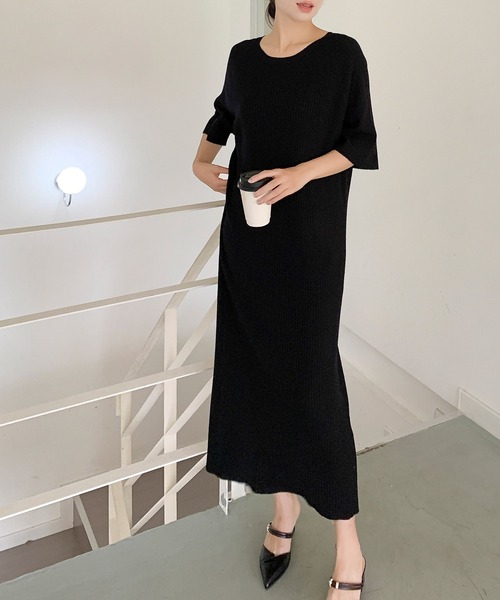 aimoha(アイモハ)の「リブニットロングワンピース (SS)(ワンピース・レディース・ブラック/ライトベージュ/ダークベージュ・FREE)」の2枚目の写真