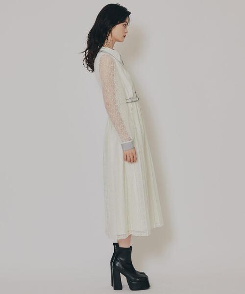 未使用級✨ダイアグラム ロングワンピース レース プリーツ ボタン バイカラー REDYAZEL（レディアゼル） ワンピース バイカラーレースプリーツロング