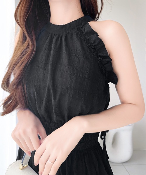 mily bilet(ミウィビレット)の「【mily bilet】甘さ品よく、視線くぎづけ♪バックリボンアメスリフリルワンピース(ロング丈)(ワンピース・レディース・ホワイト系/ブラック系/ブラック・SMALL/MEDIUM/X-LARGE/LARGE)」の16枚目の写真
