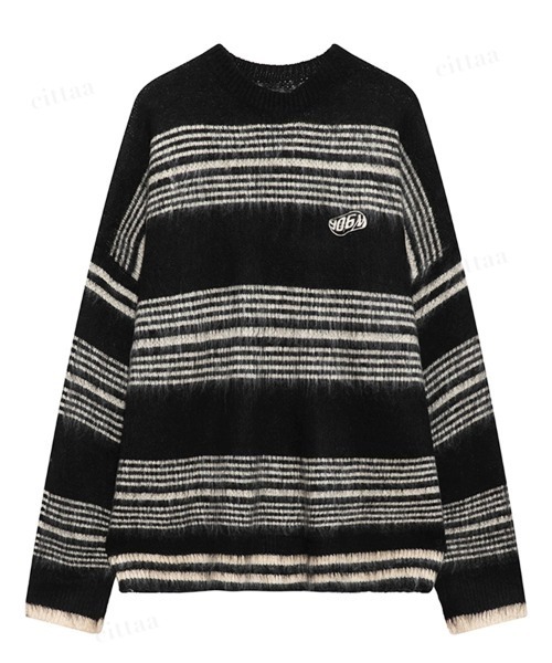 Dalfwin（ダールフィン）の「韓国ファッション Maoeマルチボーダー柄モヘアニット（ニット/セーター・レディース・ブラック/グリーン・FREE）」の13枚目の写真