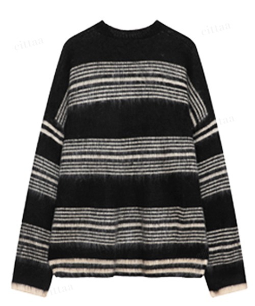 Dalfwin（ダールフィン）の「韓国ファッション Maoeマルチボーダー柄モヘアニット（ニット/セーター・レディース・ブラック/グリーン・FREE）」の14枚目の写真