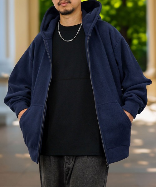 Burner(バーナー)の「【GROOVY STORE】フリース素材 オーバーサイズフルZIPパーカー(パーカー・メンズ・アイボリー/ブラック/ダークブラウン/ダークネイビー・M/L/LL)」の4枚目の写真