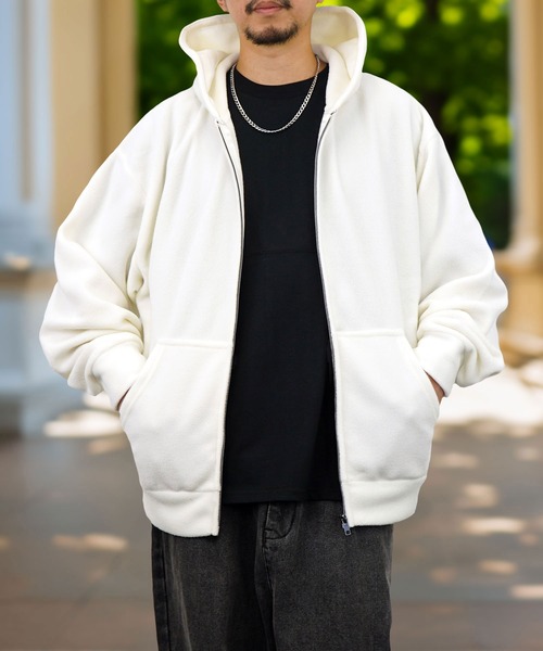 Burner(バーナー)の「【GROOVY STORE】フリース素材 オーバーサイズフルZIPパーカー(パーカー・メンズ・アイボリー/ブラック/ダークブラウン/ダークネイビー・M/L/LL)」の2枚目の写真