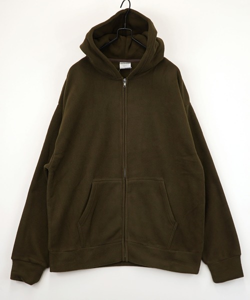 L.G.B. フリースライナー付きカーキブラウンパーカー セール】【GROOVY STORE】フリース素材 オーバーサイズフルZIPパーカー