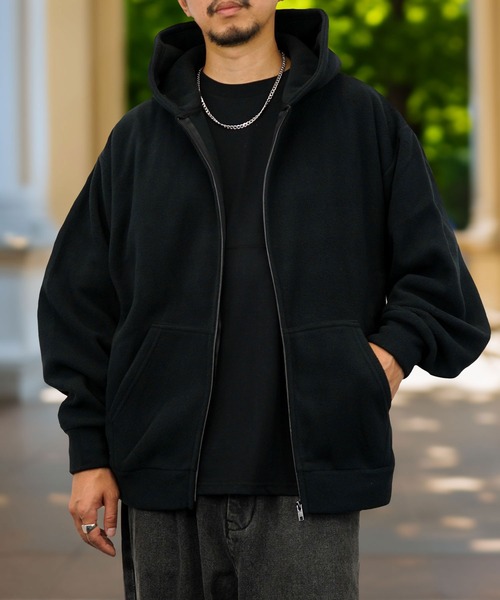 Burner(バーナー)の「【GROOVY STORE】フリース素材 オーバーサイズフルZIPパーカー(パーカー・メンズ・アイボリー/ブラック/ダークブラウン/ダークネイビー・M/L/LL)」の8枚目の写真