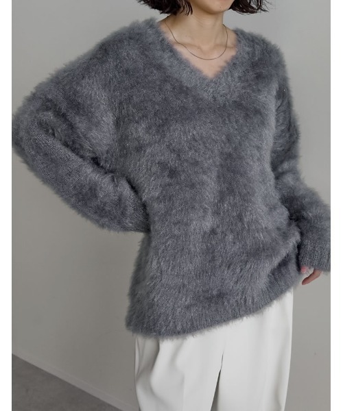 Re:EDIT（リエディ）の「[2025AW COLLECTION]ネコヤーンVネックニットプルオーバー（ニット/セーター・レディース・グレイッシュベージュ/アイボリー/グレー・FREE）」の7枚目の写真