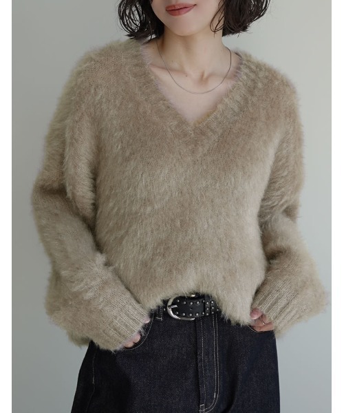 Re:EDIT（リエディ）の「[2025AW COLLECTION]ネコヤーンVネックニットプルオーバー（ニット/セーター・レディース・グレイッシュベージュ/アイボリー/グレー・FREE）」の11枚目の写真