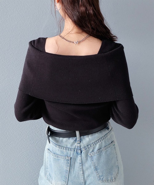 STYLEBLOCK(スタイルブロック)の「オフショルニットトップス(ニット/セーター・レディース・オフホワイト/ブラック/ブラウン/ボルドー・FREE)」の9枚目の写真