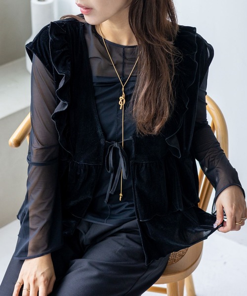 VitaFelice（ヴィータフェリーチェ）の「ベロアフリルティアードベスト（ベスト・レディース・ブラック/ボルドー/ブラウン・FREE）」の10枚目の写真