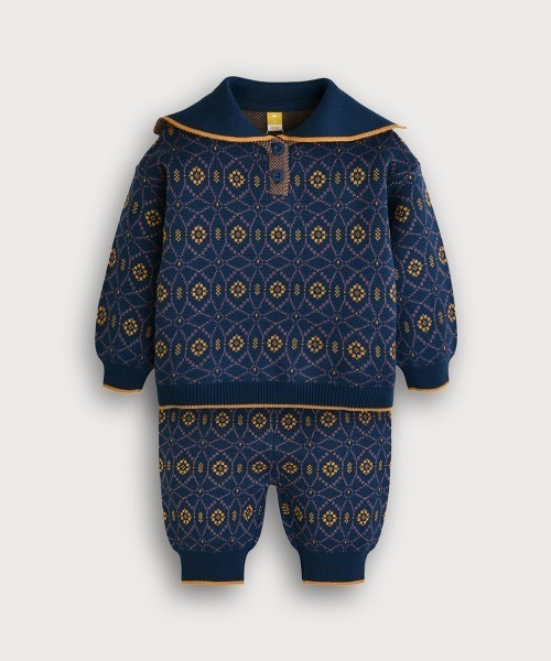 moimoln(モイモルン)の「【セットアップ】ノルディックニット長袖トップス&パンツ(セットアップ・キッズ・ネイビー・80cm/90cm/100cm/110cm/120cm)」の1枚目の写真