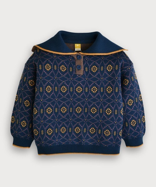 moimoln(モイモルン)の「【セットアップ】ノルディックニット長袖トップス&パンツ(セットアップ・キッズ・ネイビー・80cm/90cm/100cm/110cm/120cm)」の2枚目の写真