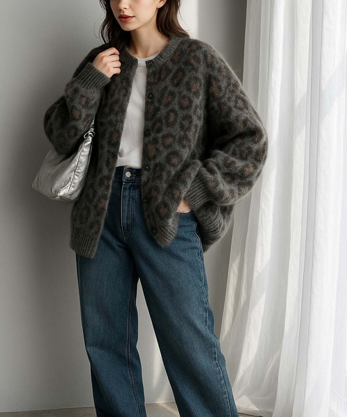 VIBGYOR(ヴィブジョー)の「【Korea Select】 ヒョウ柄カーディガン(CN)(カーディガン/ボレロ・レディース・グレー/ダークブラウン・FREE)」の9枚目の写真