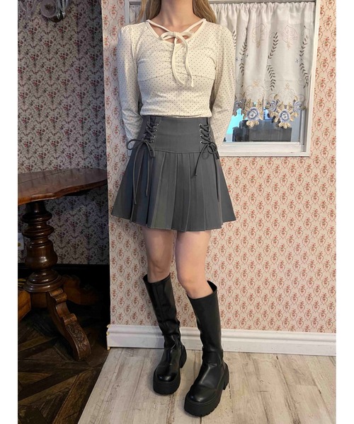 PHILLY(フィリー)の「ダブルレースアッププリーツスカート(スカート・レディース・グレー/ブラック・FREE)」の15枚目の写真