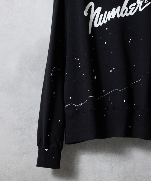 HAND PAINTED VINTAGE GAZETTE CREWNECK SWEATSHIRT(BLACK) / ハンド