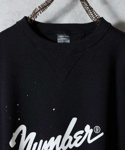 HAND PAINTED VINTAGE GAZETTE CREWNECK SWEATSHIRT(BLACK) / ハンド