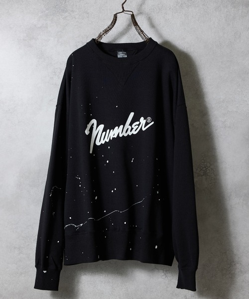 HAND PAINTED VINTAGE GAZETTE CREWNECK SWEATSHIRT(BLACK) / ハンド