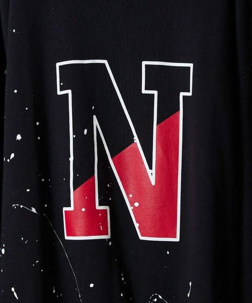 HAND PAINTED VINTAGE GAZETTE CREWNECK SWEATSHIRT(BLACK) / ハンド