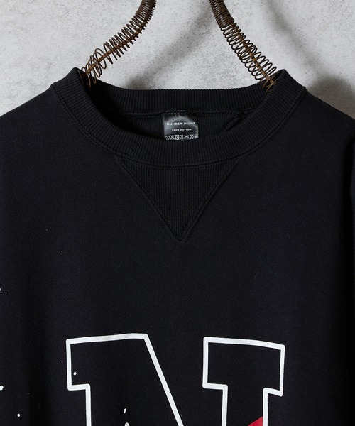 HAND PAINTED VINTAGE GAZETTE CREWNECK SWEATSHIRT(BLACK) / ハンド
