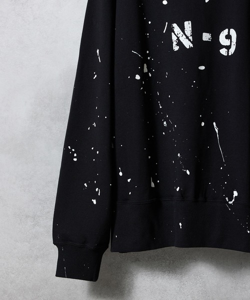 HAND PAINTED VINTAGE GAZETTE CREWNECK SWEATSHIRT(BLACK) / ハンド