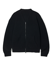 PARTIMENTO（パルティメント）の「Vネックニットジップアップカーディガンブラック（カーディガン/ボレロ）」