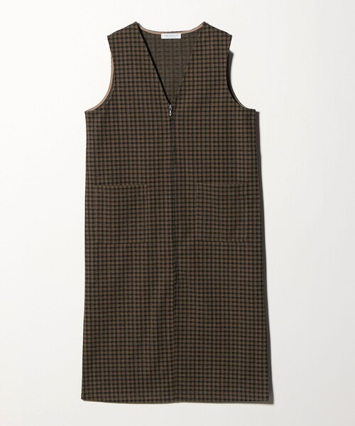 A DAY IN THE LIFE UNITED ARROWS(アデイインザライフユナイテッドアローズ)の「ニットメルトン チェック ジャンパースカート <A DAY IN THE LIFE>(ワンピース・レディース・オレンジ/グレー系・FREE)」の1枚目の写真