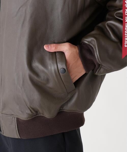 Alpha Industries(アルファインダストリーズ)の「ALPHA INDUSTRIES/アルファ インダストリーズ/LEATHER MA-1 FLIGHT JACKET/レザー エムエーワン フライト ジャケット(MA-1・メンズ・ブラウン/ブラック・2XL/L/M/S/XL)」の5枚目の写真