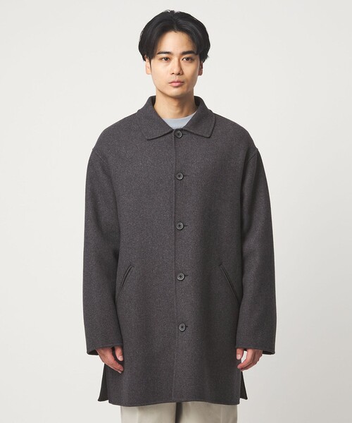 専用　green label relaxing 黒ウールコート セール】ウールナイロン リバー ステンカラーコート（ステンカラー