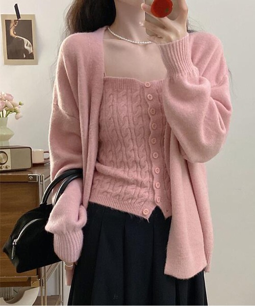 MAISON DE THERESE(メゾン ド テレーズ)の「ケーブルニットセット(ベスト&カーディガン)(ニット/セーター・レディース・レッド/ブラック/アイボリー/グリーン/ピンク/オレンジ・M)」の5枚目の写真