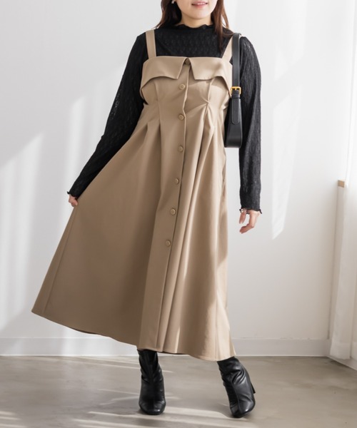 CLETTE(クレット)の「CLETTEオリジナルフロントボタンフラップワンピース(ワンピース・レディース・ブラック/ワイン/ベージュ・4L/3L/LL)」の8枚目の写真