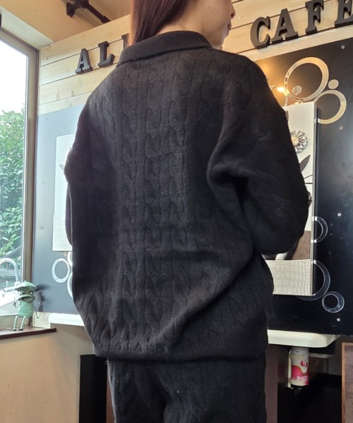 ｔｏｌｅｎｅ（トレネ）の「Vネックポロケーブル編みニットプルオーバー＋ケーブル編みニットショートパンツ セットアップ　上下セット（セットアップ・レディース・ブラック/オフホワイト・FREE）」の12枚目の写真
