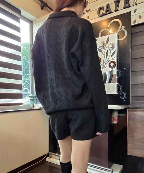 ｔｏｌｅｎｅ（トレネ）の「Vネックポロケーブル編みニットプルオーバー＋ケーブル編みニットショートパンツ セットアップ　上下セット（セットアップ・レディース・ブラック/オフホワイト・FREE）」の15枚目の写真