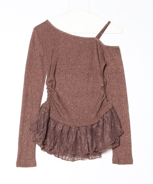 Vini（ヴィニ）の「オフショルアシンメトリーレーストップス（Tシャツ/カットソー・レディース・ブラウン/グレー・MEDIUM）」の8枚目の写真